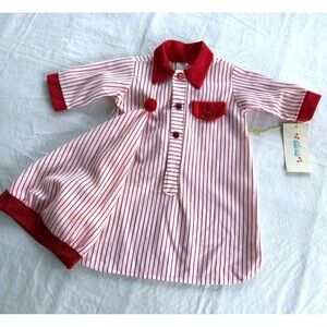 Vintage Baby Alexis Christmas Nightgown Set Cap Red Candy Cane Stripe 0-3M NWT